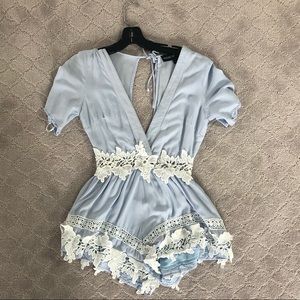 House of three lace romper